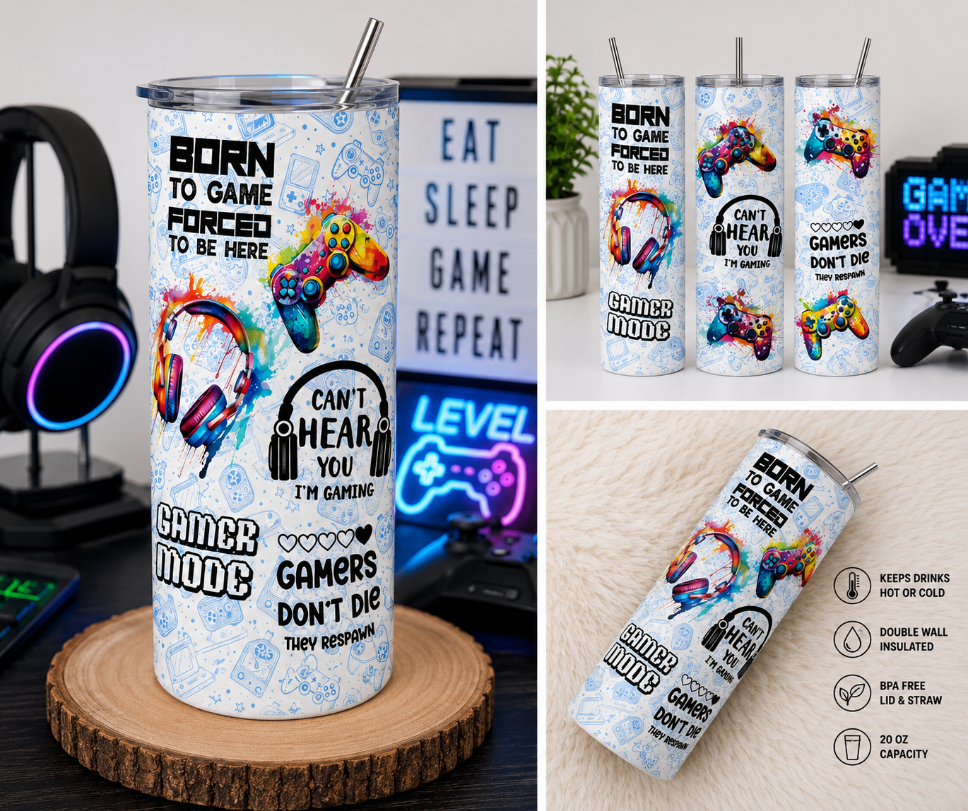 Gamer Mode 20oz Skinny Tumbler
