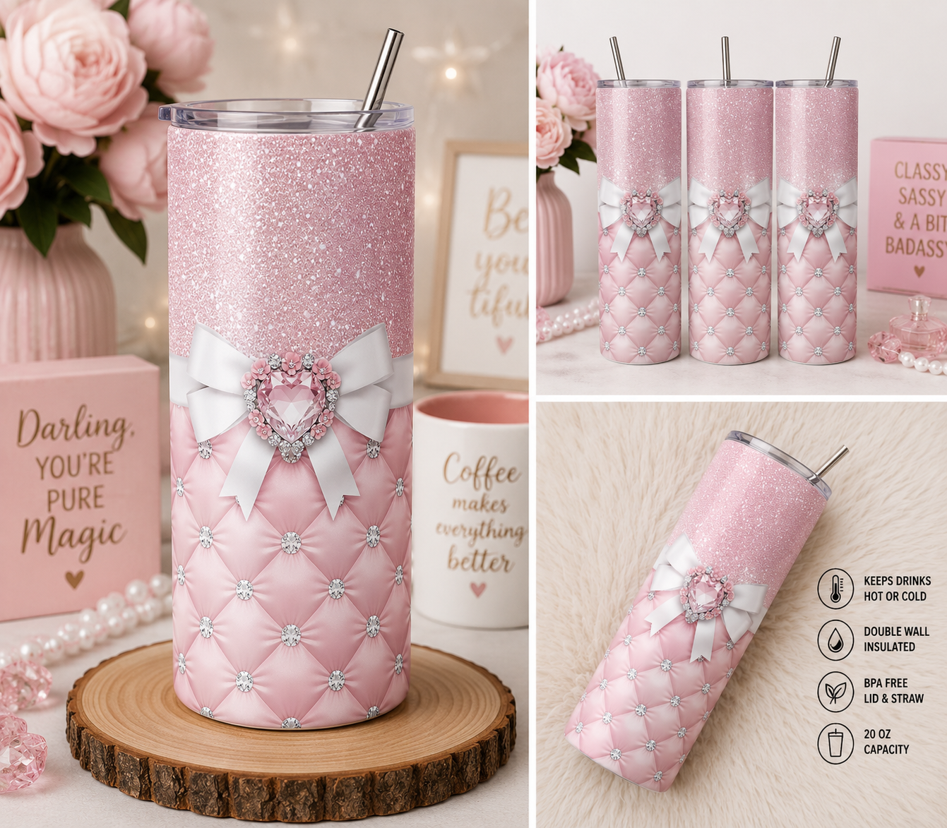 Pretty Pink Princess 20oz Skinny Tumbler
