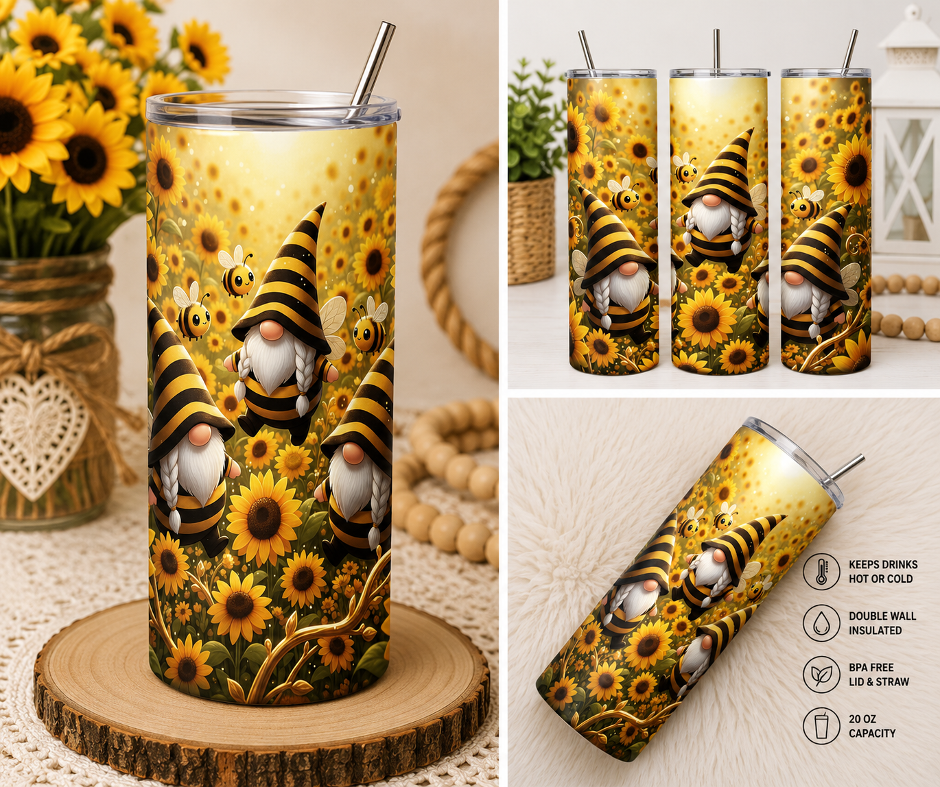 Buzzy Bee Gnome 20oz Skinny Tumbler