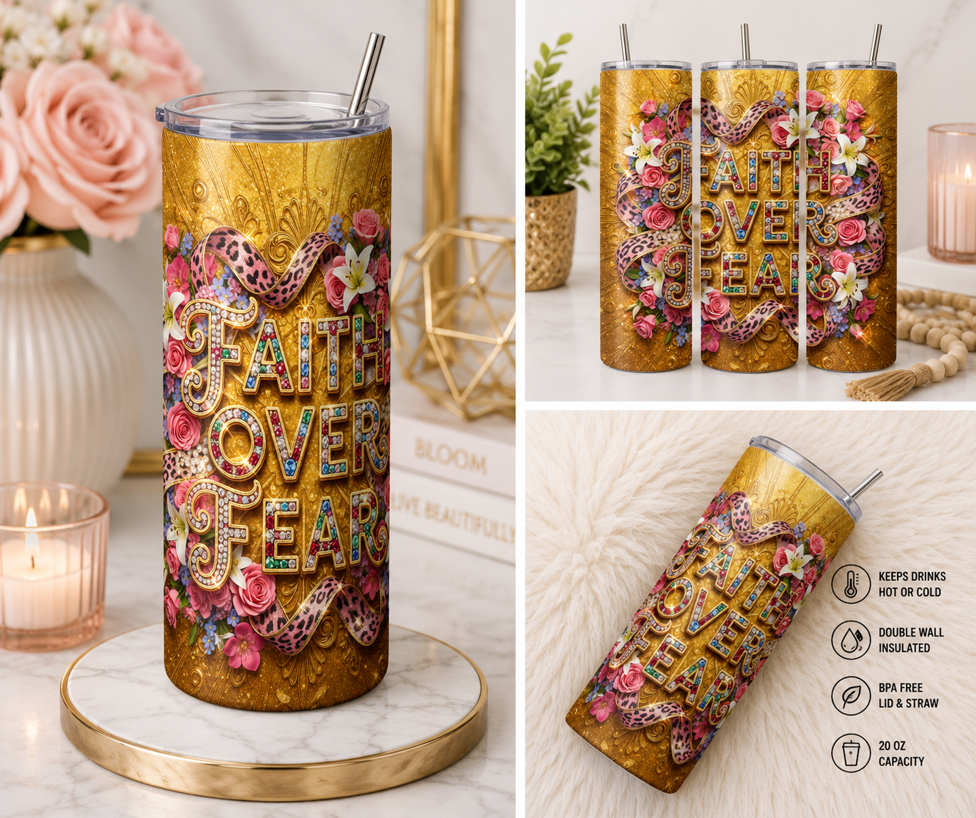 Faith Over Fear 20oz Skinny Tumbler