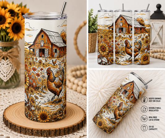 Farmhouse Chicken & Sunflower 20oz Skinny Tumbler