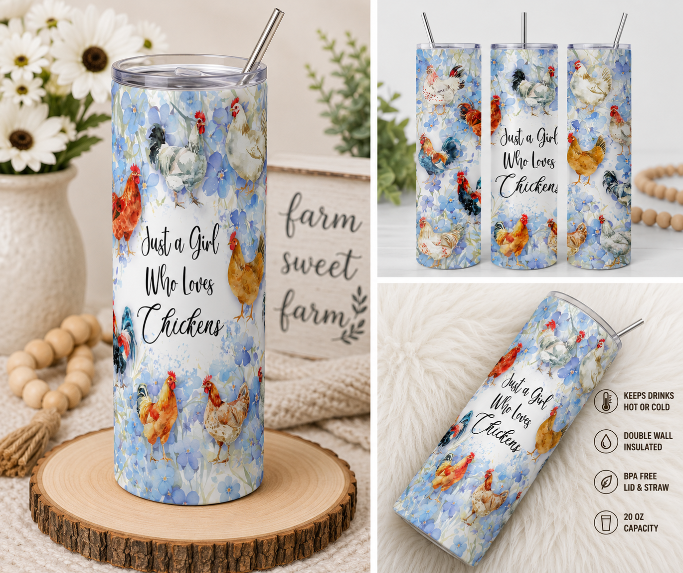 Just a Girl Who Loves Chickens 20oz Skinny Tumbler