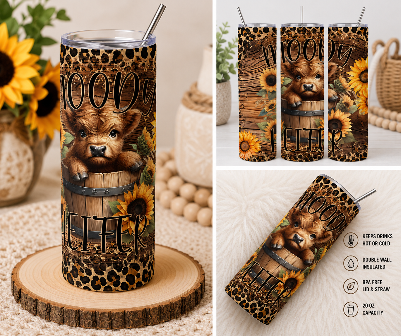 Moody Heifer 20oz Skinny Tumbler
