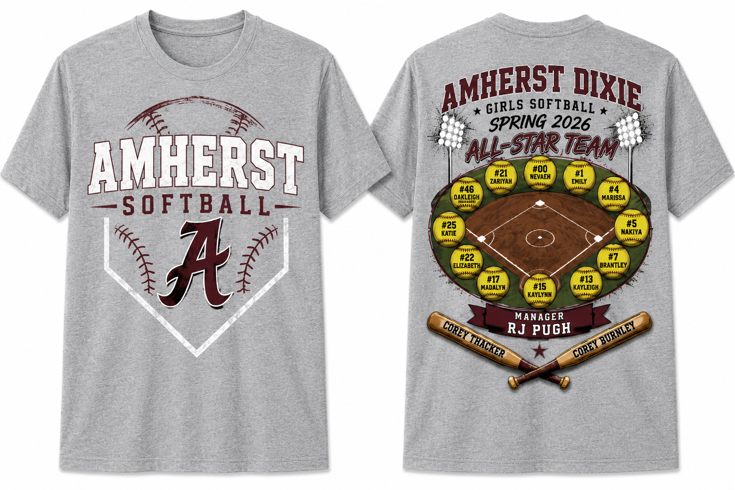 Amherst Dixie Girls Softball Team Shirt - Option 4