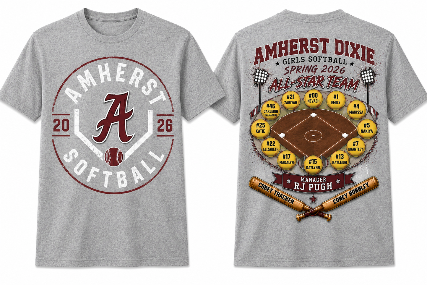 Amherst Dixie Girls Softball Team Shirt - Option 2