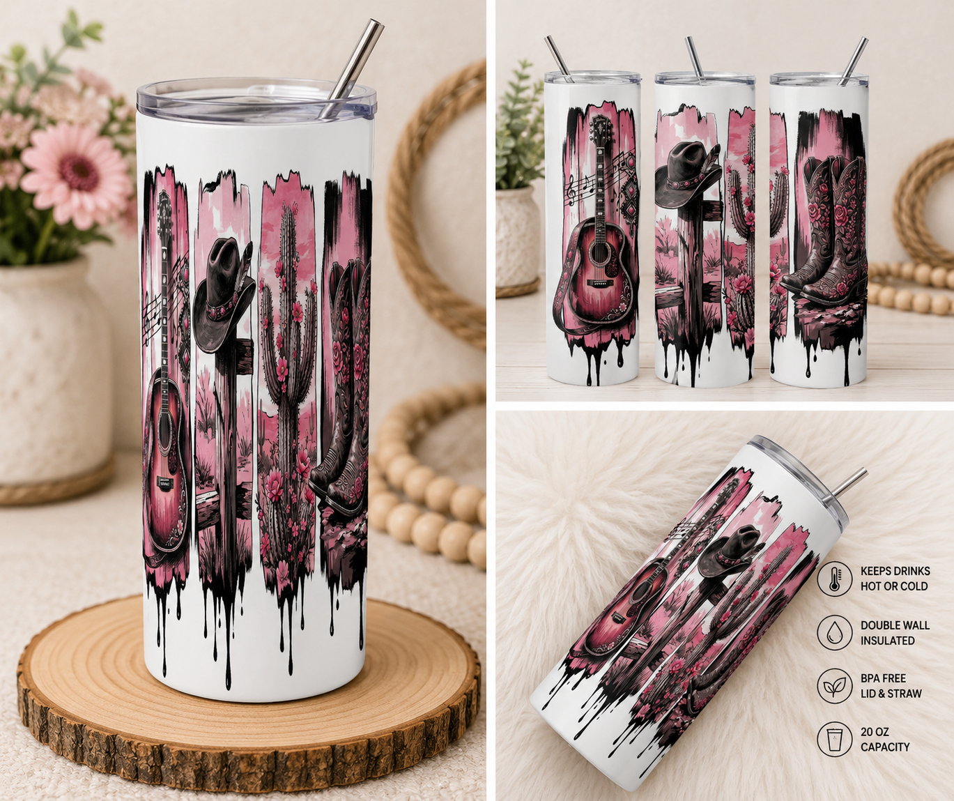 Pink Country Girl 20oz Skinny Tumbler