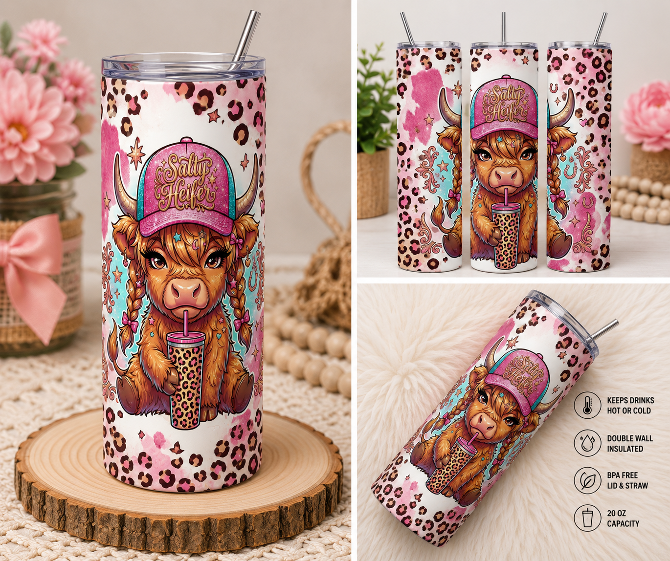 Salty Heifer 20oz Skinny Tumbler