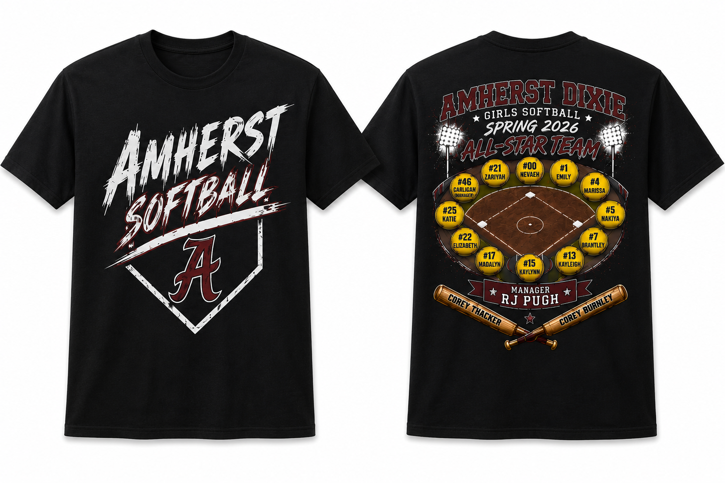 Amherst Dixie Girls Softball Team Shirt - Option 1