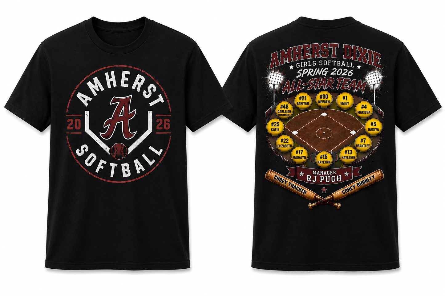 Amherst Dixie Girls Softball Team Shirt - Option 2