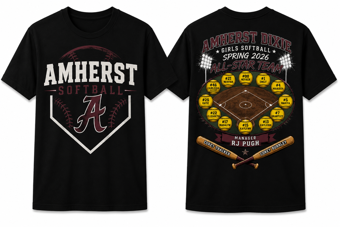 Amherst Dixie Girls Softball Team Shirt - Option 4