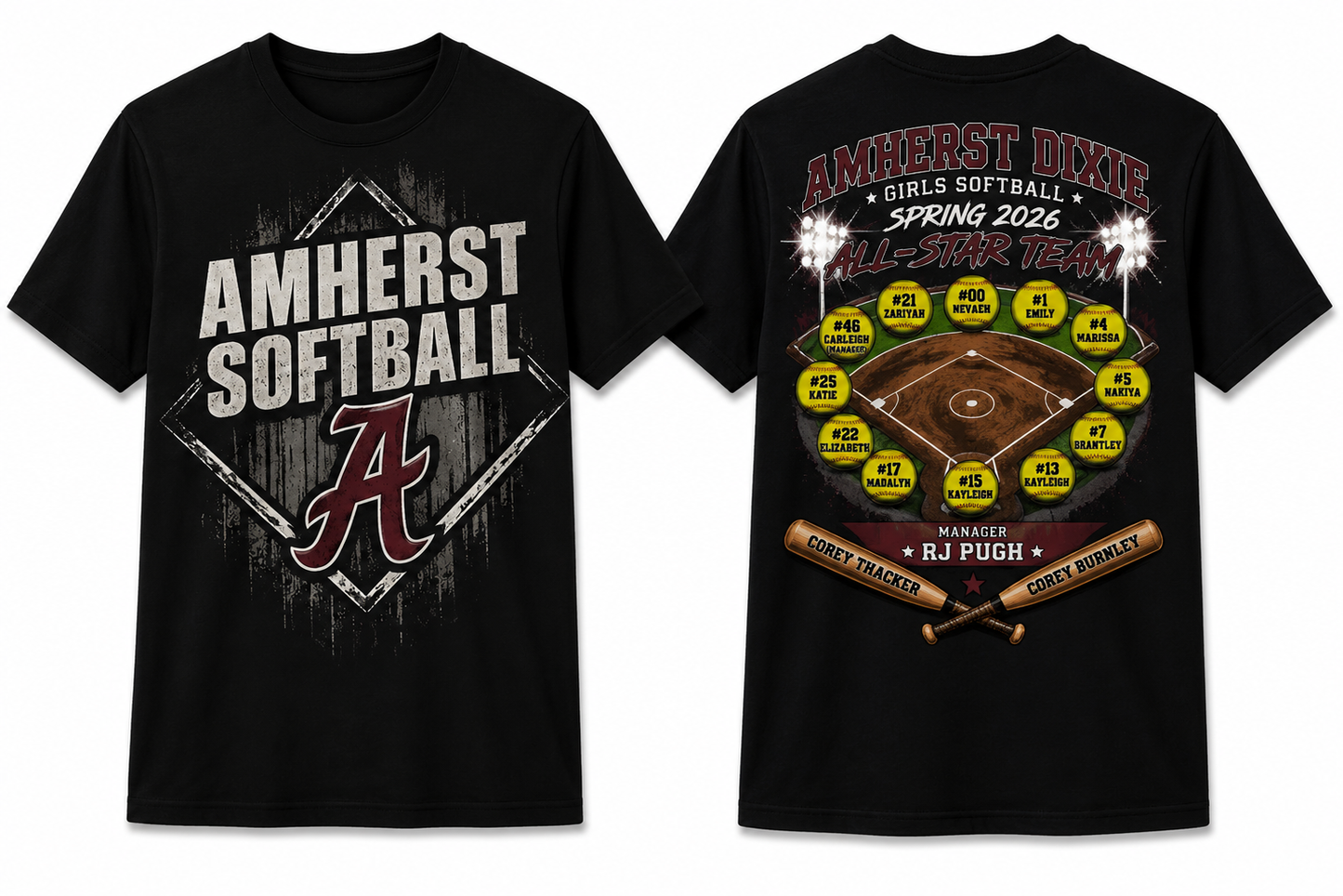 Amherst Dixie Girls Softball Team Shirt - Option 5